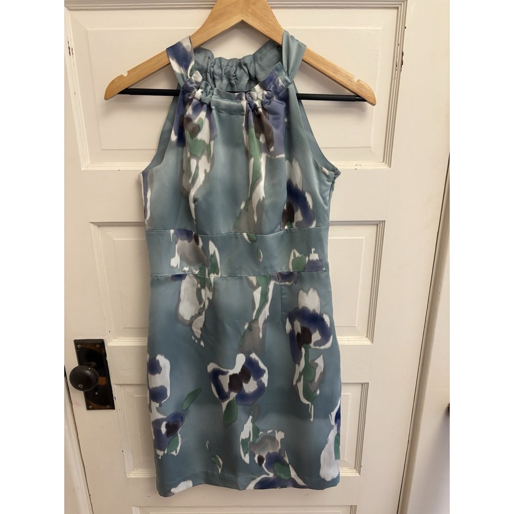 Ann Taylor Green Watercolor Floral Halter Sleeveless Sheath Dress Size 2P $168‎